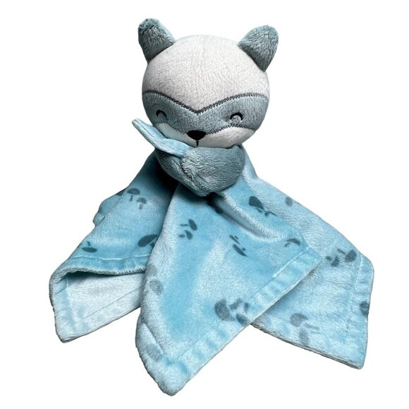 Modern Moments Gerber Raccoon Lovey Security Blanket Light Blue Mushrooms 11" - Picture 1 of 7
